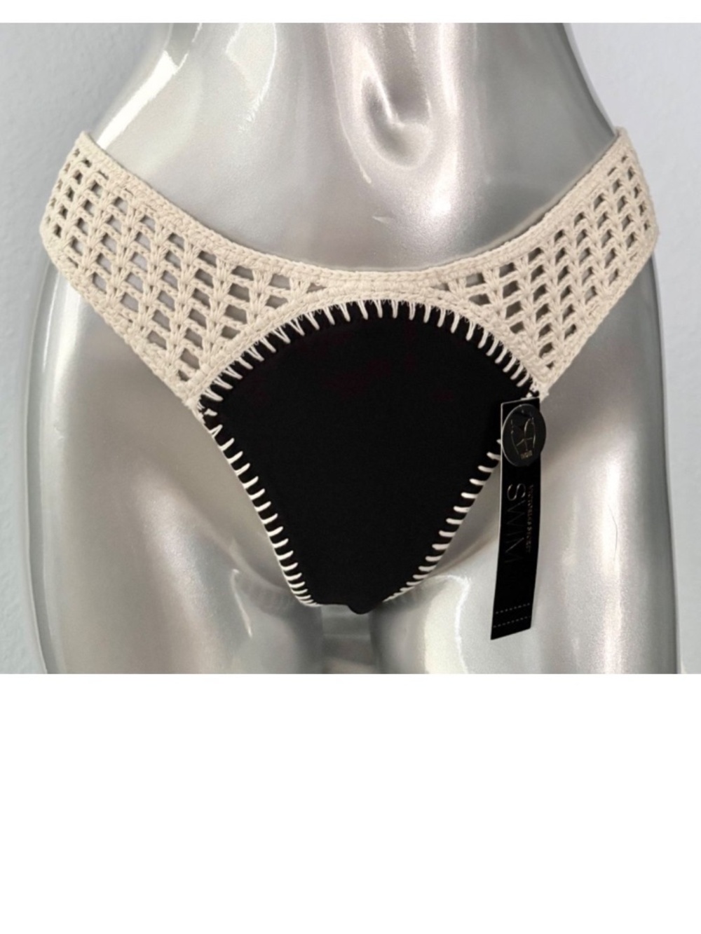 Victoria's Secret Swim Nwt Bikini Bottom Black Crochet Sides Sexy Thong Bottom